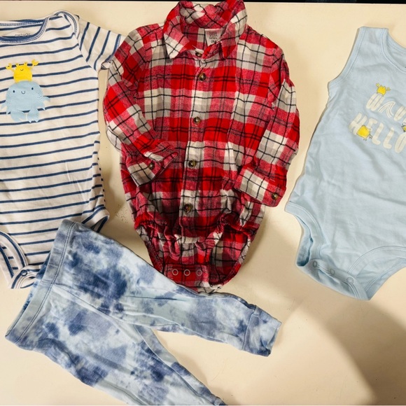 9 Months Baby Boy Red Plaid Long Sleeves Collard Shirt with Bodysuit Carter’s - Picture 1 of 11